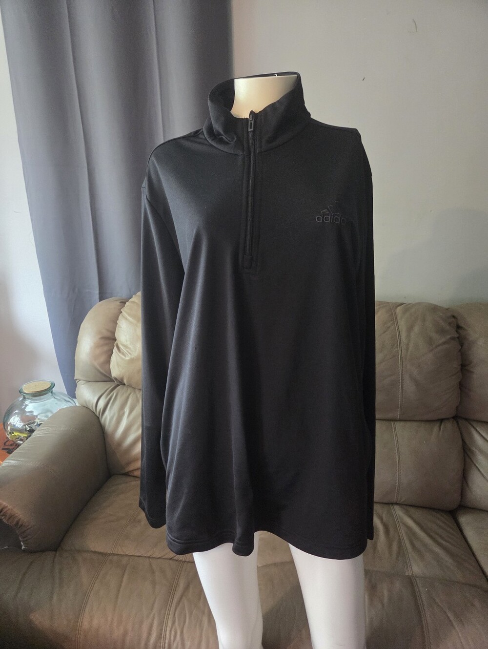 adidas Black Half-Zip Performance Sweater, Size Large